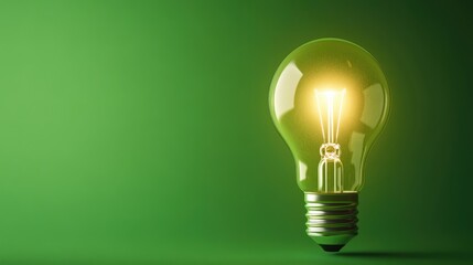 Lightbulb glowing softly in front of a vibrant green backdrop, ample room for text