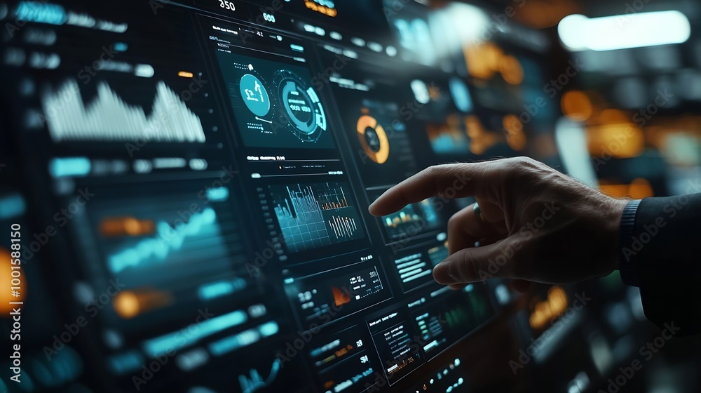 Poster Businessmen use technology to manage data analysis dashboard report accounting financial and system information strategy growth platform business concept : Generative AI