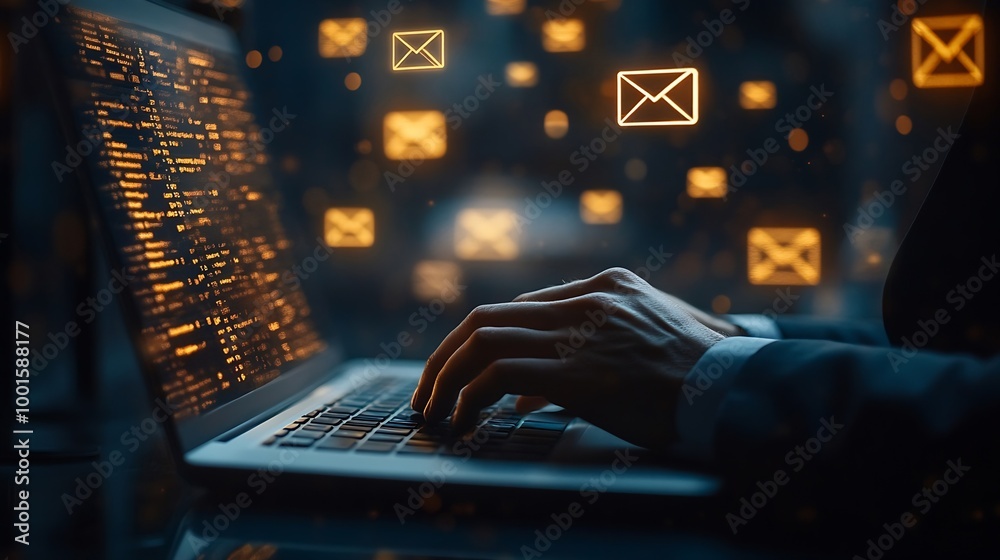 Poster Businessman use email to receive and send business information storage systems and use of communication technology : Generative AI