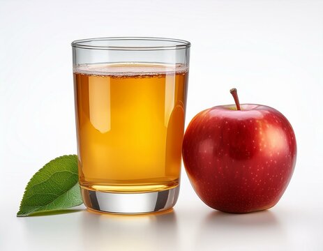 Un vaso con sidra o zumo de manzana aislado en fondo blanco