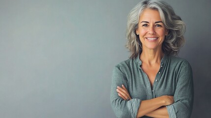 Confident Woman with Gray Hair Smiling