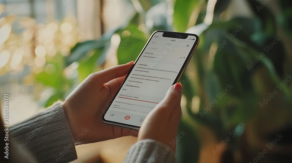 Poster Email app on smartphone screen with business person reading messages from inbox with wireless internet access on mobile phone communication technology : Generative AI