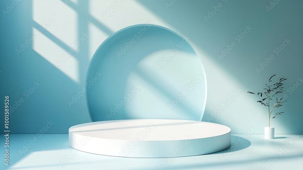 Leinwandbilder abstract empty white podium on blue background mock up stand for product presentation 3d render mini