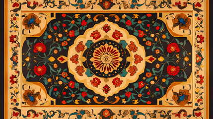 Obraz premium **full-size seamless persian rug design with intricate borders and vibrant patterns**. Persian Rug Design. Illustration