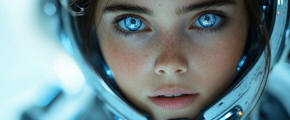 Closeup of a Woman's Face with Blue Eyes Looking into the Distance