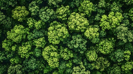 Naklejka premium Aerial top view forest tree Rainforest ecosystem and healthy environment concept and background Texture of green tree forest view from above : Generative AI