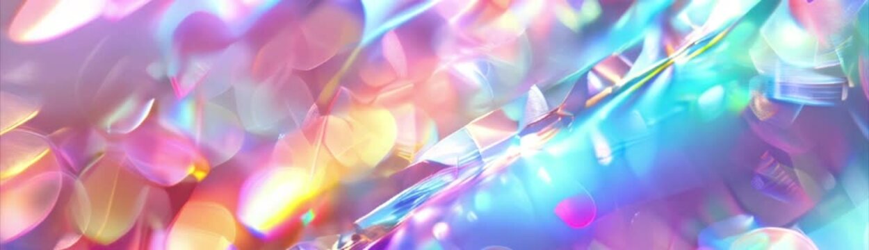 Abstract crystal prism rainbow light reflection background with vibrant pastel colors. Shiny flare glossy texture