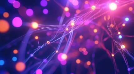 Vibrant abstract technology connections with illuminated nodes in a futuristic setting
