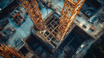 The huge metal structure on the construction site aerial view : Generative AI
