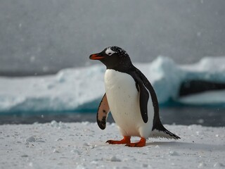Gentoo Penguin in Snowy Antarctica