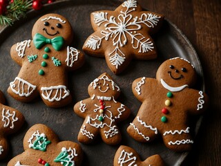 Gingerbread cookies decorated for Christmas.