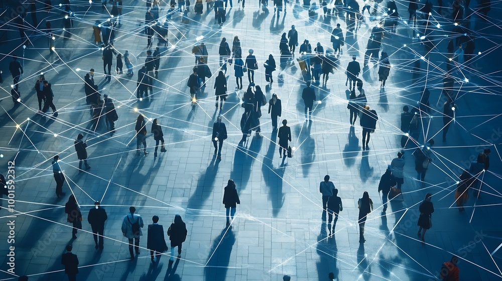 Poster Communication technology  smart connection IOT and people network technology concept People using connective device to connect to the secured internet network and cloud computing serve : Generative AI
