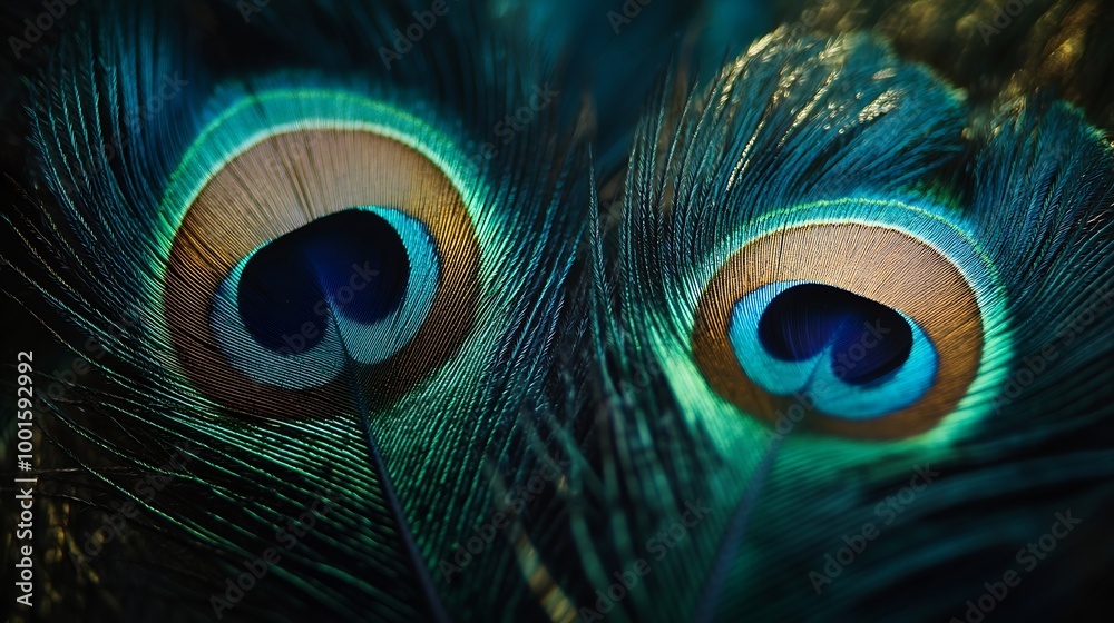 Poster closeup peacock feathers : generative ai