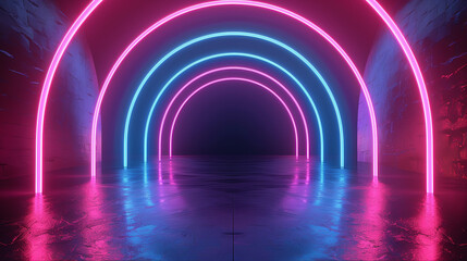 abstract neon arc tunnel background with circles swirl