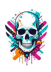 Fototapeta premium Colorful Skull and Bones with Abstract Splash Background Clipart