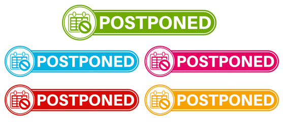 set trendy colorful postponed labels icon.
delay sign reschedule symbol social media template design vector illustration