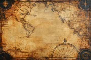 Naklejka premium Vintage Aged Paper Background with Old Map Design