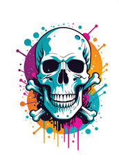 Colorful Skull and Bones with Abstract Splash Background Clipart