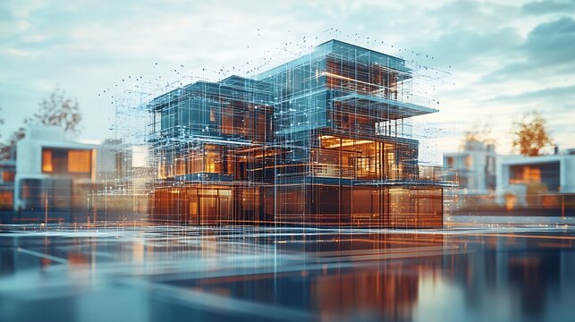 BIM Building Information Modeling Technology concept on virtual screen : Generative AI