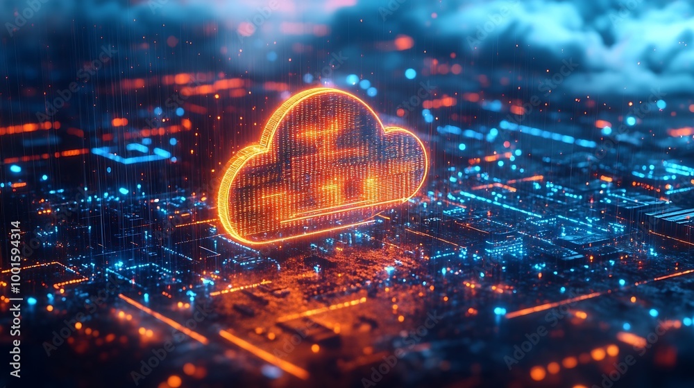 Fototapete Cyber security on cloud technology Data storage and Exchange business information with internet cloud technology Block chain File transfer Protocol File sharing on cyber global network : Generative AI