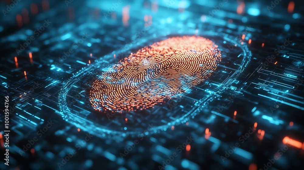 Poster biometric fingerprint scan provides security Cyber protection Internet technology Data Security : Generative AI