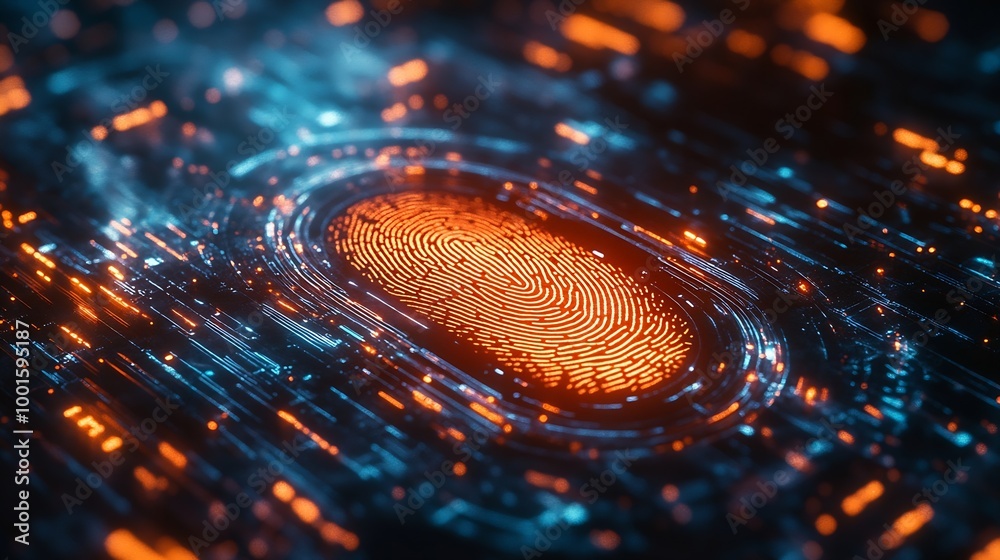 Poster Biometrics security access concept with fingerprint : Generative AI