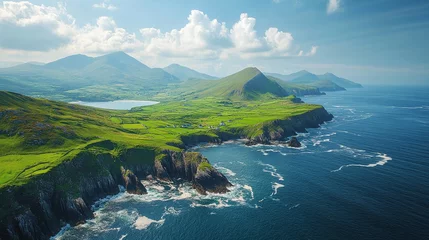 Fototapete Rund stunning landscapes and coastal beauty, showcasing majestic mountain views, serene oceans, and peaceful coastlines, offering a perfect vacation destination © CinimaticWorks