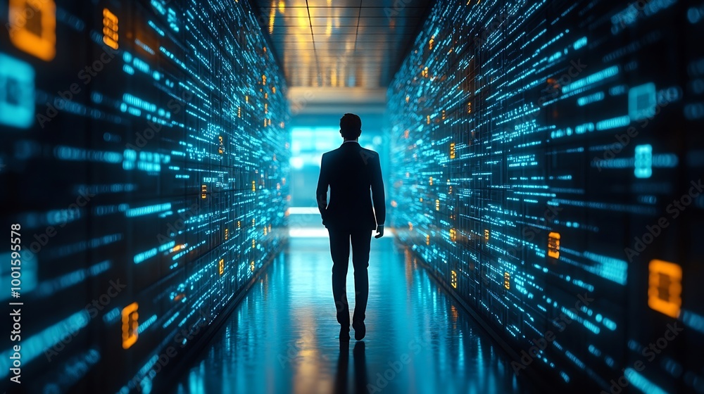 Poster Business person explore the core of cyber security Delve into protection methods cyber threats and bolster cyber security stance Essential for navigating the cyber security age FaaS : Generative AI