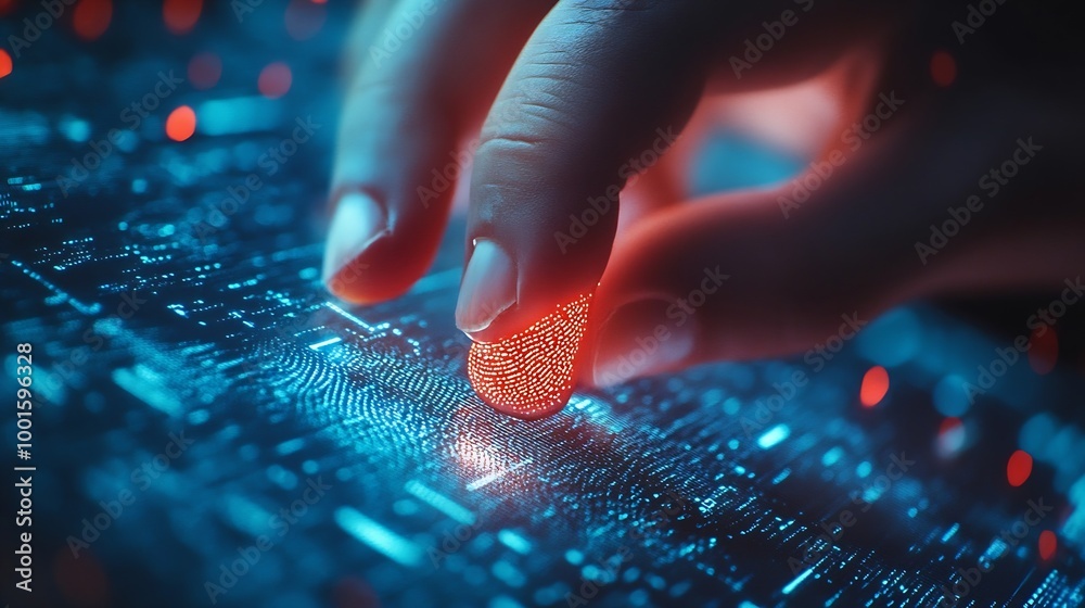 Aufkleber Cyber security online banking data protection Businessman using fingerprint indentity and face id to access personal financial data biometrics security on mobile banking app innovation : Generative AI