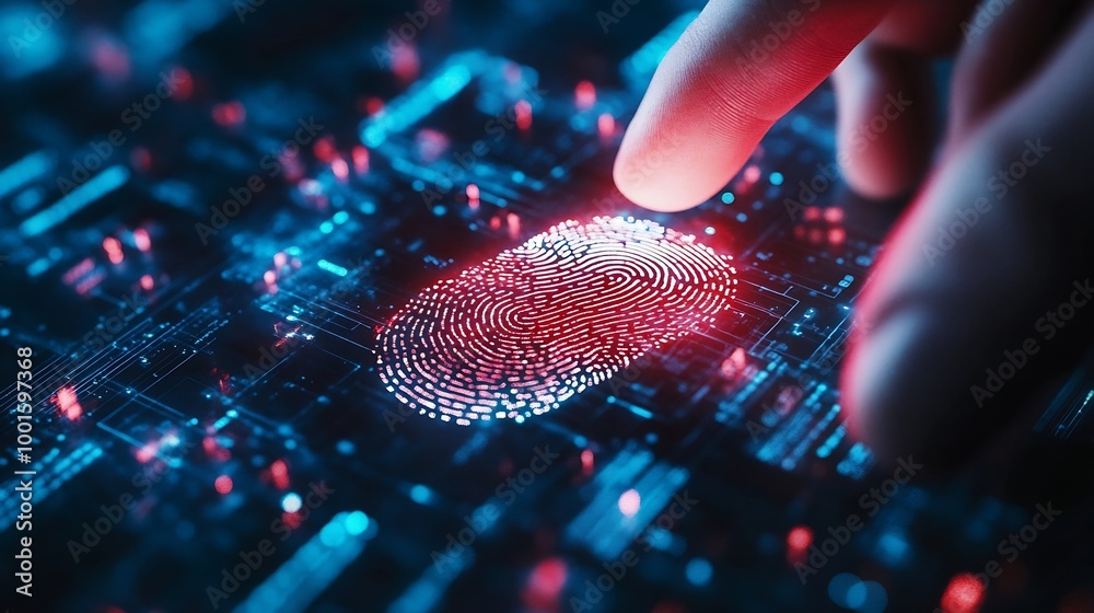 Poster Fingerprint cyber security and Personal Data Protection Act or PDPA with people background Technology information and privacy policy concept : Generative AI