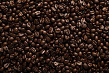 Fototapeta premium Overhead view of backdrop representing halves of dark brown coffee beans with pleasant scent