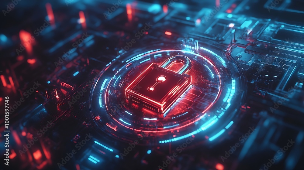 Poster technology login information security privacy business protection protect padlock password touching padlock hud to view cloud technology system that tech is protect your data and secur : Generative AI