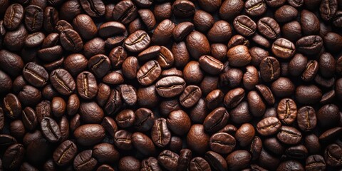 Fototapeta premium Overhead view of backdrop representing halves of dark brown coffee beans with pleasant scent
