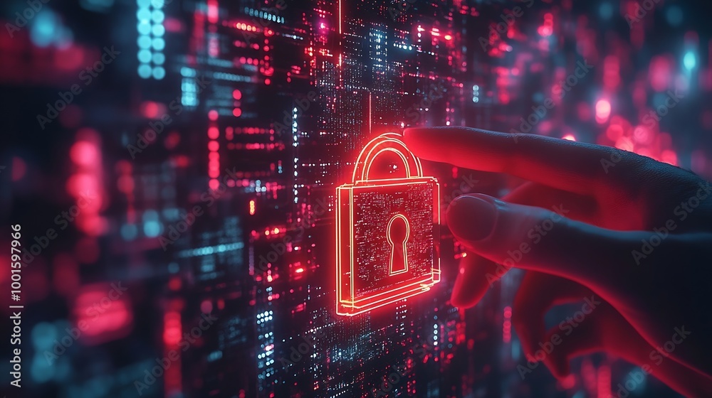 Fototapete Cyber security and data protection Businessman using  digital device protecting business data on network connection Security encryption of padlock and cybernetics Smart solution from c : Generative AI