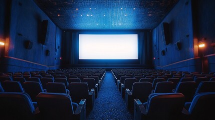 Fototapeta premium blank cinema screen in a theater hall with empty seats offering a ready-to-view movie setting and immersive film experience in a modern cinema auditorium