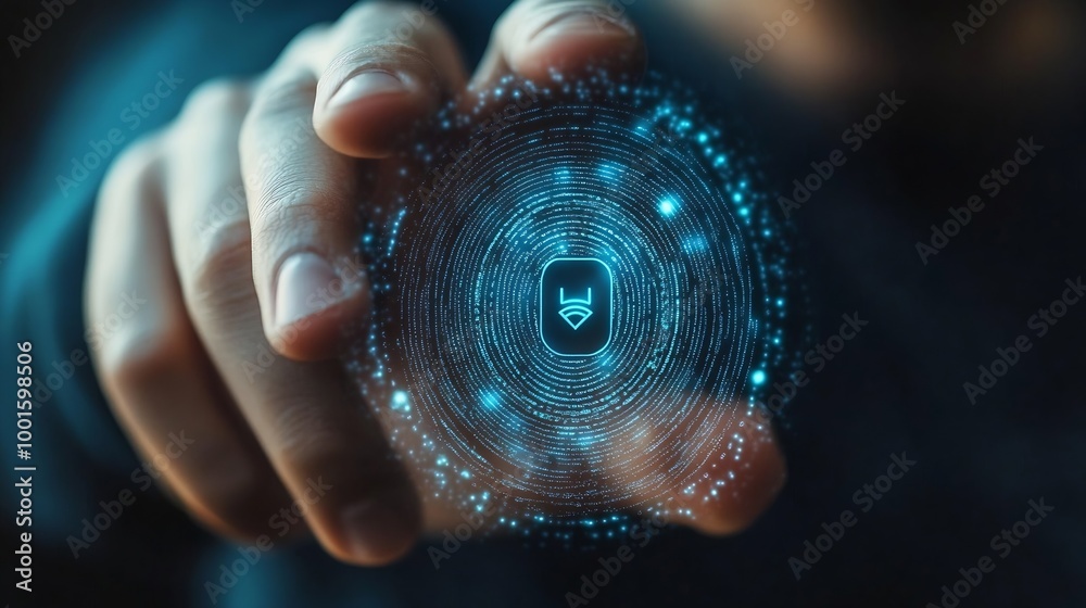 Aufkleber Know your customer KYC concept Businessman touching identity verification symbol for Increase financial security and access personal financial data Biometrics security : Generative AI