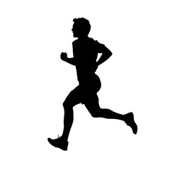 Black silhouette of a running athlete on a white background ai generative