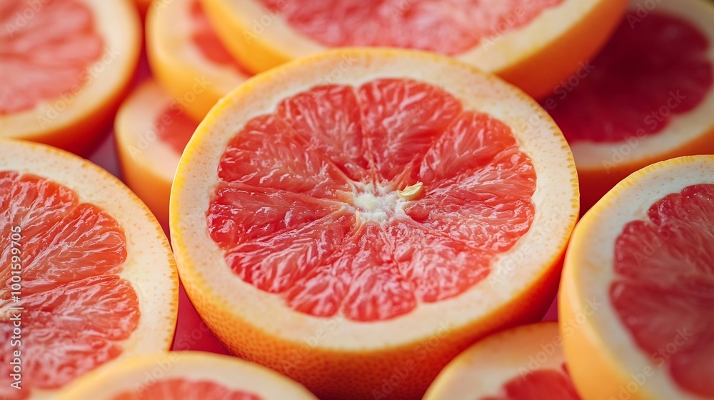 Poster closeup of sliced ripe grapefruit macro creative background : generative ai
