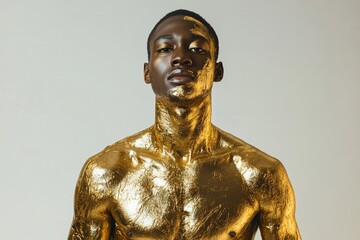 Striking Portrait of a Male Model in Gold Paint