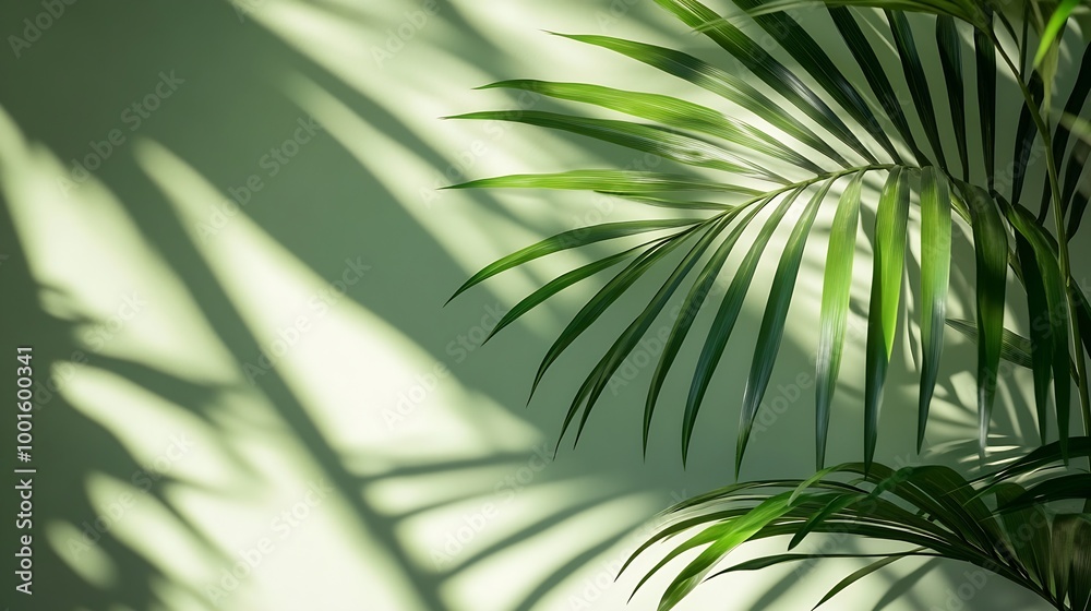Aufkleber abstract green background with shadow of palm leaves for the presentation of a cosmetic product a sc