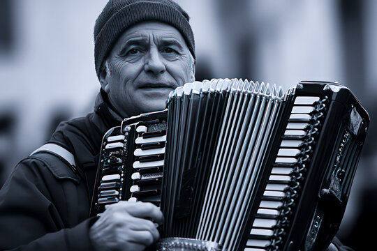 An accordion player entertaining the crowd. 