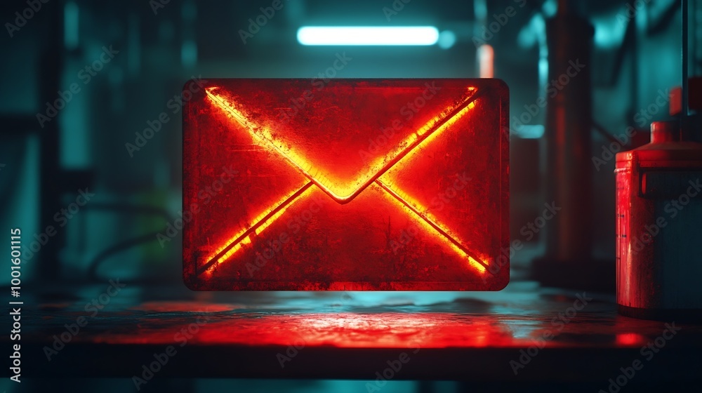 Poster Alert Email inbox and spam virus with warning caution for notification on internet letter security protect junk and trash mail and compromised information : Generative AI