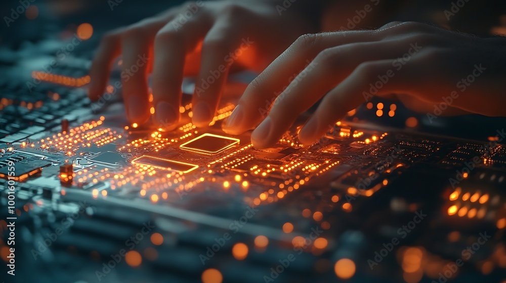 Aufkleber Cyber security IT engineer working on protecting network against cyberattack from hackers on internet Secure access for online privacy and personal data protection Hands typing on keyb : Generative AI
