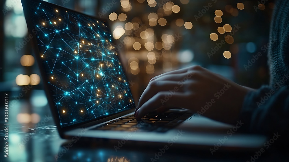 Poster Cyber security network Data protection Businessman using mobile phone and laptop with network security on internet technology networking with cloud computing privacy data management cy : Generative AI