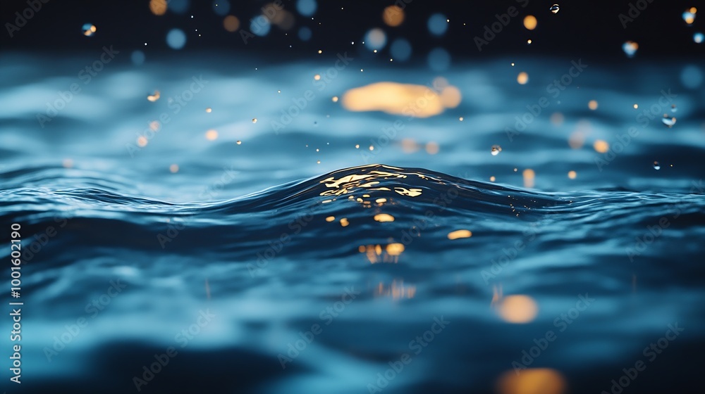 Aufkleber Blue textured background of waves with ripples on the water Closeup selective focus defocus : Generative AI