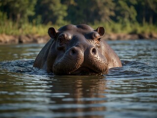 Hippopotamus in a river for World Wildlife Day.