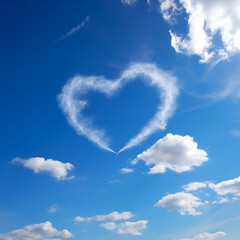 Heart shape cloud against blue sky with fluffy white clouds
