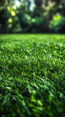 Naklejka premium Close-up of lush green grass with blurred background.