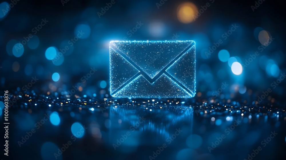 Poster Envelope and email symbol on a blue background Concept email address Internet technologies and contacts for communication Communication over the network business and correspondence : Generative AI
