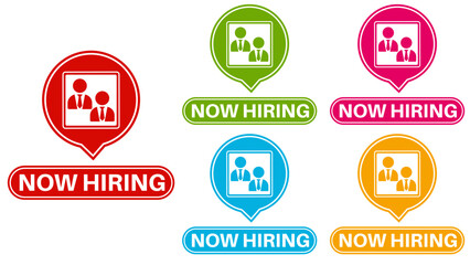 set vector now hiring sign icon. Job vacancy badges symbol recruitment labels sticker design illustration